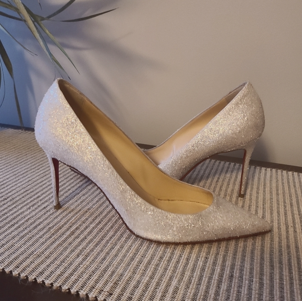 Christian Louboutin White Glitter Pumps